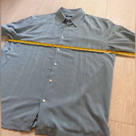 3/$10 Alfani Short Sleeve Light Blue Button Down Silk Shirt - Picture 3 of 6
